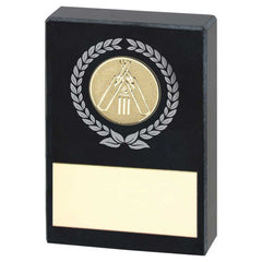 BLACK MARBLE WITH SILVER/GOLD WREATH, CRICKET INSERT AND PLATE - 3.5x2.25in - Optimum Teamwear
