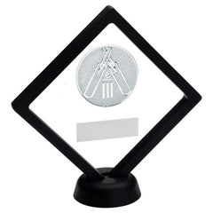 BLACK/CLEAR PLASTIC BOX WITH CRICKET INSERT TROPHY SILVER - 6in - Optimum Teamwear