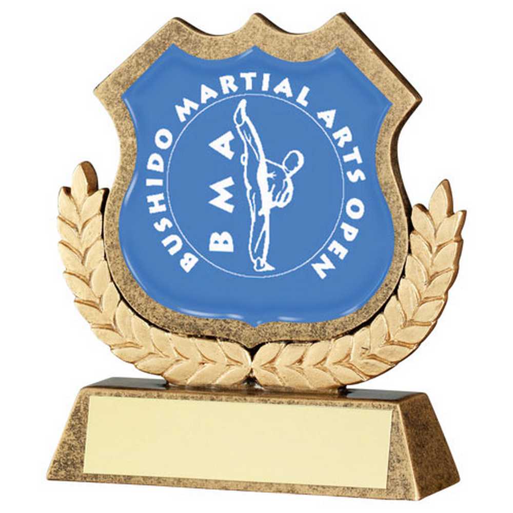 BRZ/GOLD SHIELD AND WREATH HOLDER WITH PLATE (TAKES SP-SHIELD CENTRE) - 3.75in - Optimum Teamwear