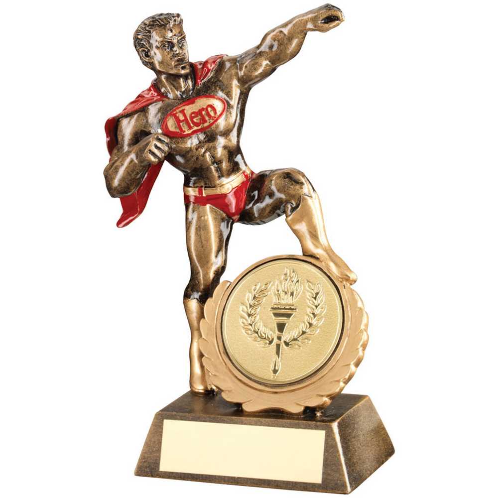 BRZ/GOLD/RED RESIN GENERIC 'HERO' WITH PLATE (2in CENTRE) - 7.25in - Optimum Teamwear