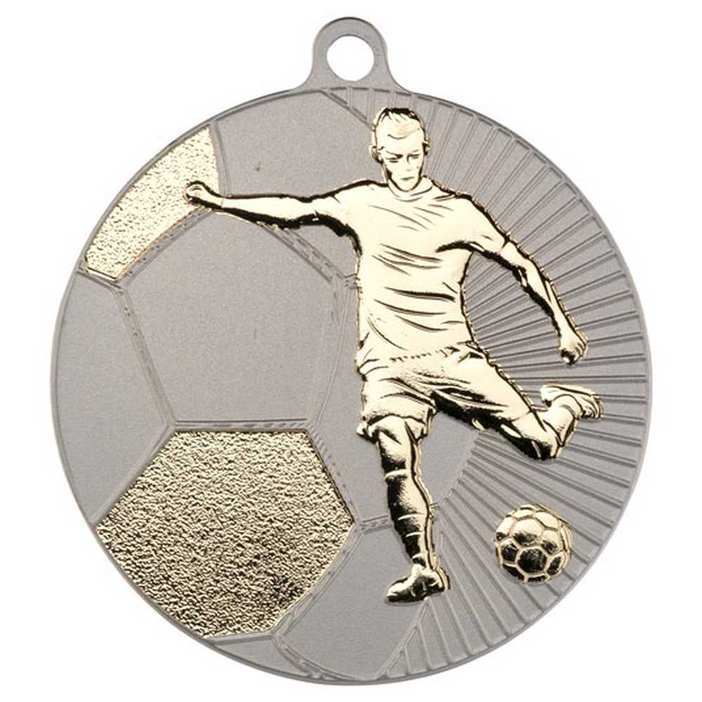 FOOTBALL TWO COLOUR MEDAL MATT SILVER/GOLD - 2.75in - Optimum Teamwear