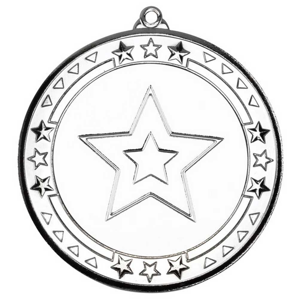 TRI STAR MEDAL (2in CENTRE) SILVER - 2.75in - Optimum Teamwear