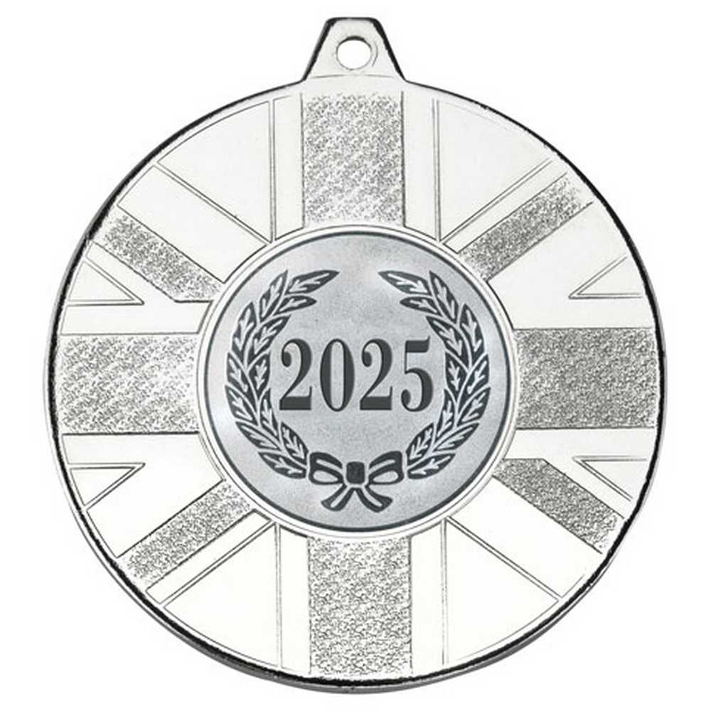 UNION FLAG MEDAL (1in CENTRE) SILVER - 2in - Optimum Teamwear