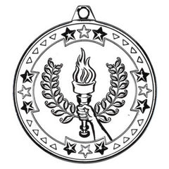 VICTORY TORCH TRI STAR MEDAL - SILVER 2in - Optimum Teamwear