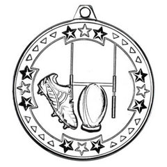 RUGBY TRI STAR MEDAL SILVER - 2in - Optimum Teamwear