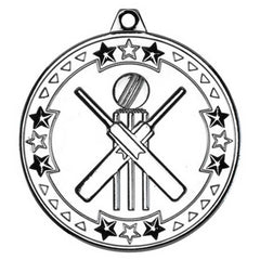 CRICKET TRI STAR MEDAL SILVER - 2in - Optimum Teamwear
