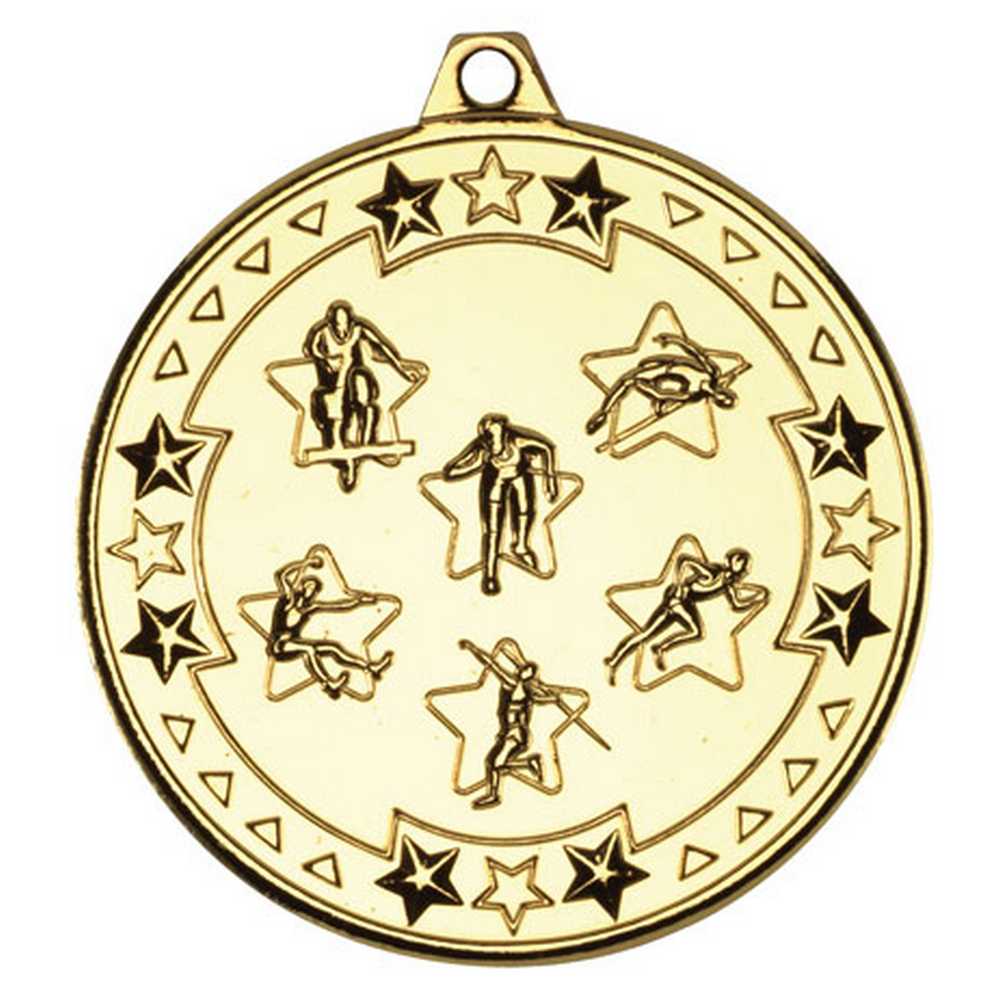 MULTI ATHLETICS TRI STAR MEDAL GOLD - 2in - Optimum Teamwear