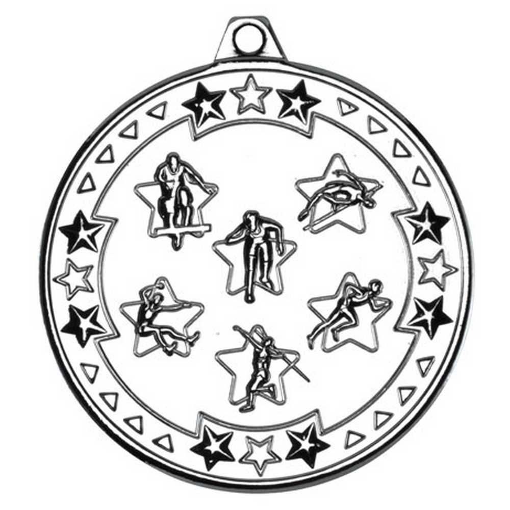 MULTI ATHLETICS TRI STAR MEDAL SILVER - 2in - Optimum Teamwear