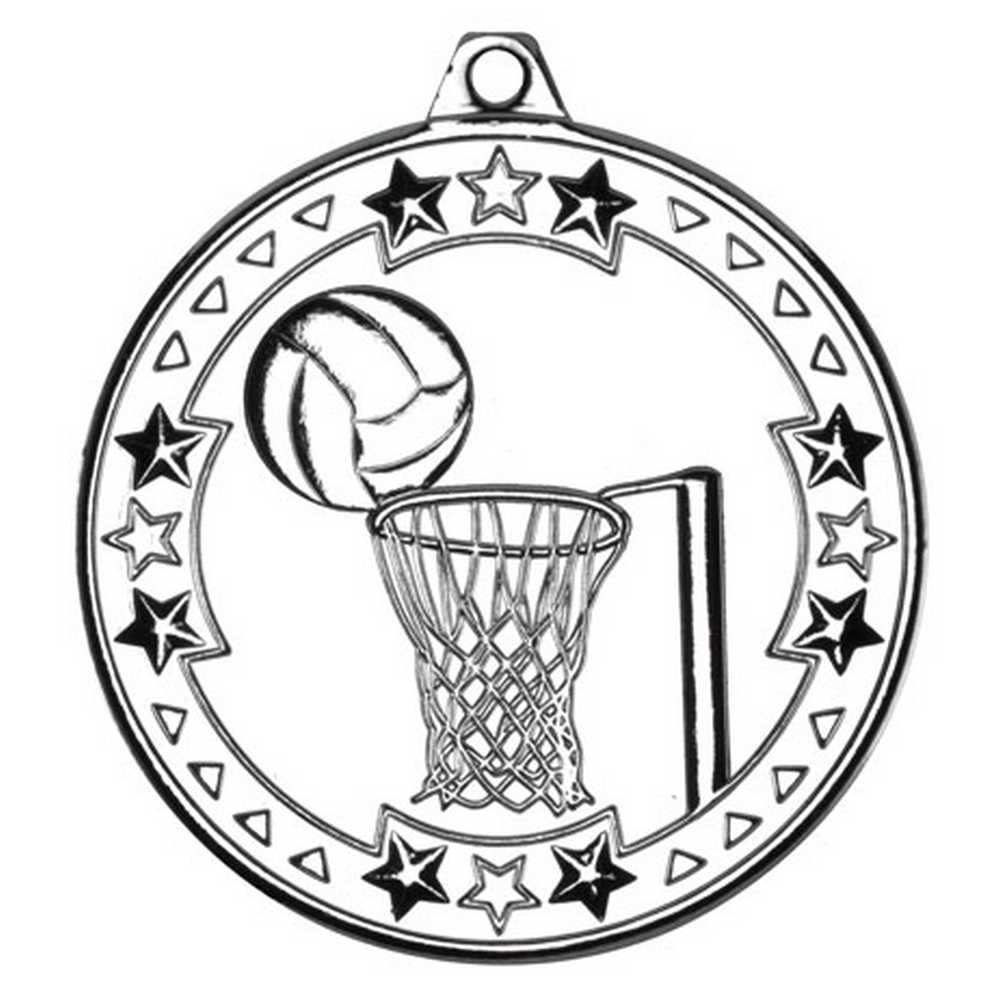NETBALL TRI STAR MEDAL SILVER - 2in - Optimum Teamwear