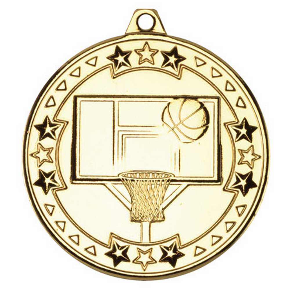 BASKETBALL TRI STAR MEDAL GOLD - 2in - Optimum Teamwear