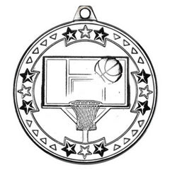 BASKETBALL TRI STAR MEDAL SILVER - 2in - Optimum Teamwear