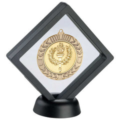BLACK/CLEAR PLASTIC MEDAL BOX WITH STAND (FOR 70mm MEDAL) - 6in - Optimum Teamwear