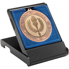 BLACK MEDAL BOX LARGE (50/60/70mm RECESS BLUE INSERT) - 4.75in - Optimum Teamwear