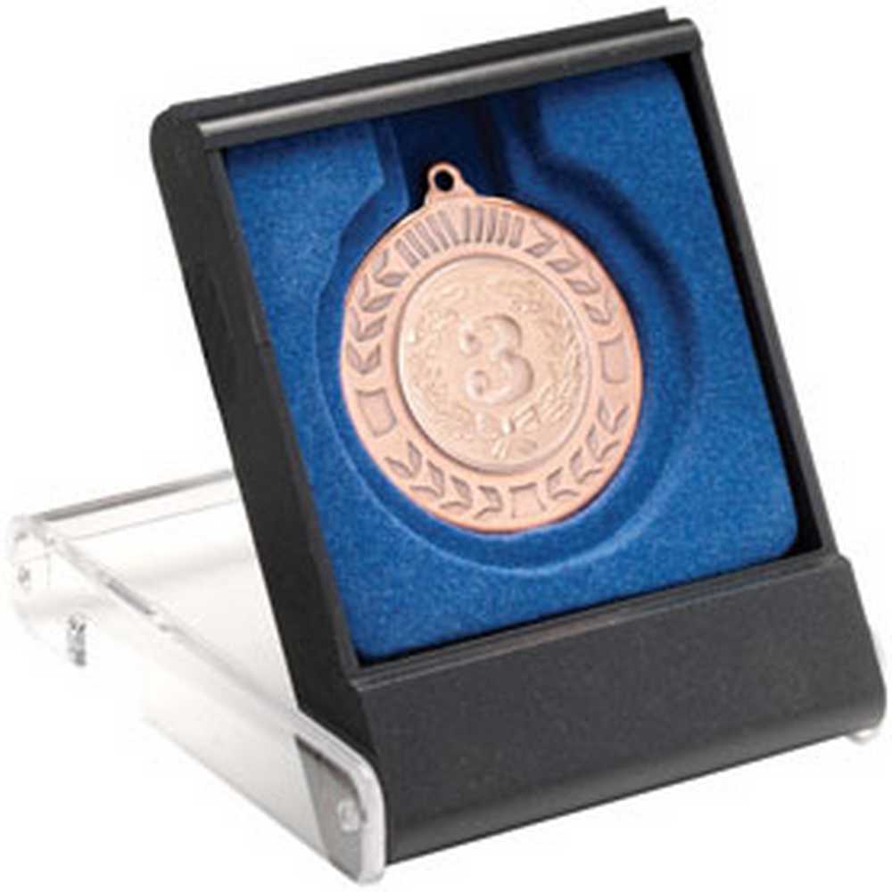BLACK/CLEAR MEDAL BOX SMALL (40/50mm RECESS BLUE INSERT) - 3.5in - Optimum Teamwear