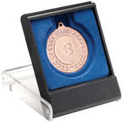 BLACK/CLEAR MEDAL BOX SMALL (40/50mm RECESS BLUE INSERT) - 3.5in - Optimum Teamwear
