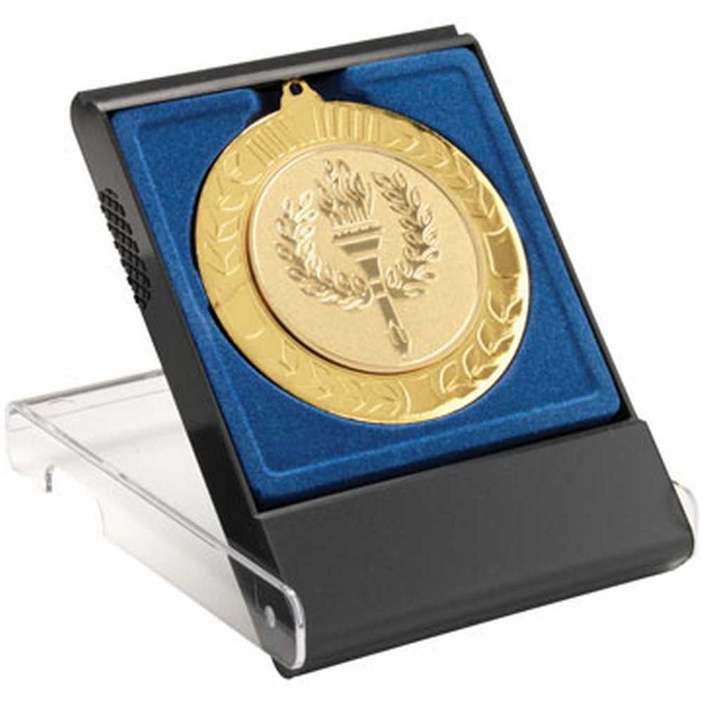 BLACK/CLEAR MEDAL BOX LARGE (50/60/70mm RECESS BLUE INSERT) - 4.75in - Optimum Teamwear