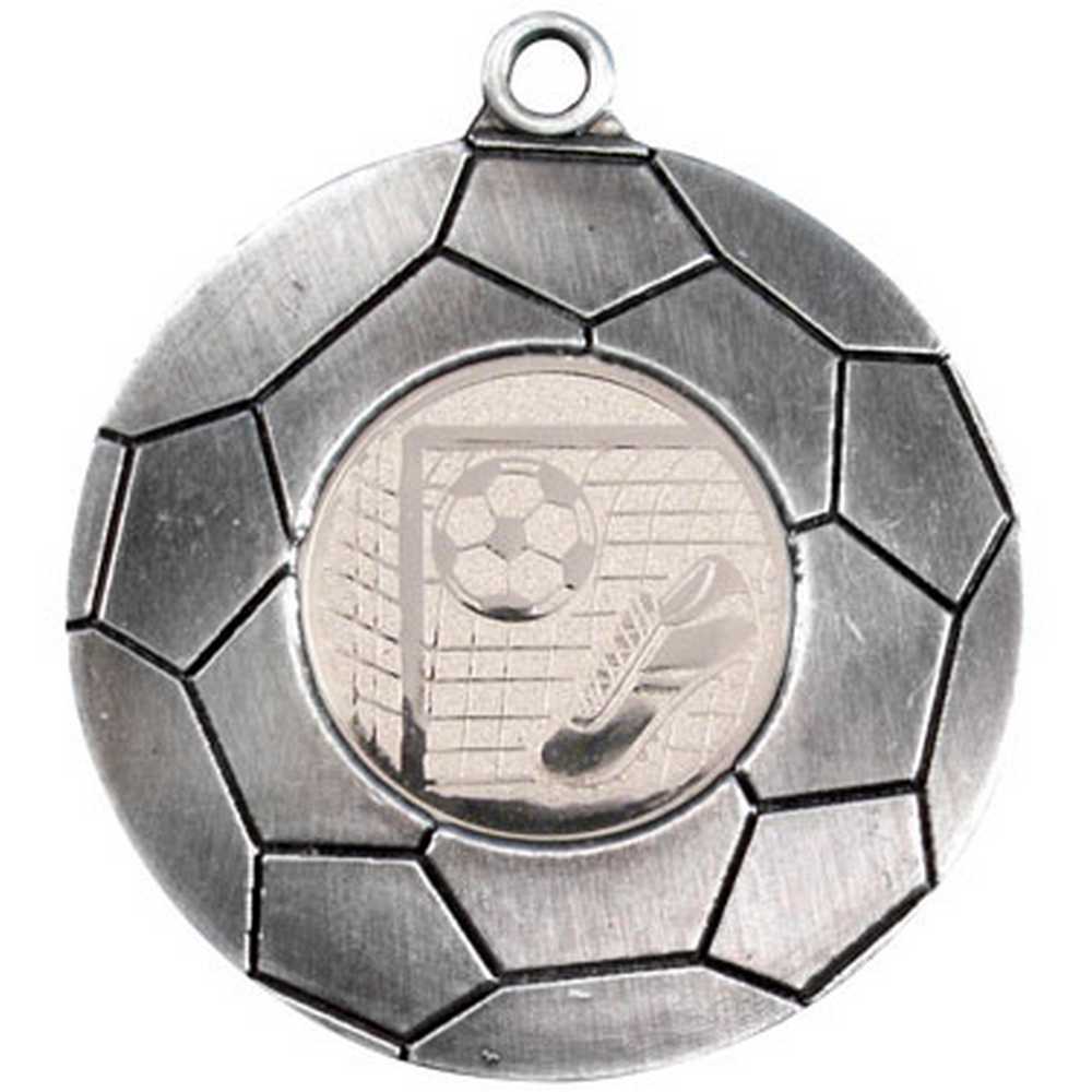 DOMED FOOTBALL MEDAL (1in CENTRE) ANTIQUE SILVER - 2in - Optimum Teamwear