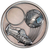 FOOTBALL AND BOOT MEDALLION (1in CENTRE) ANTIQUE SILVER - 2.75in - Optimum Teamwear
