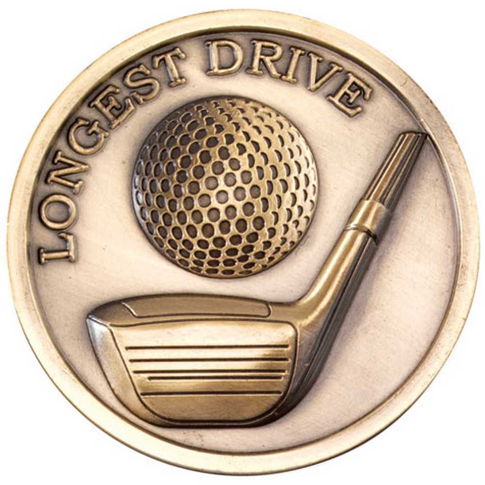 GOLF MEDALLION ANTIQUE GOLD LONGEST DRIVE - 2.75in - Optimum Teamwear