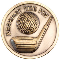 GOLF MEDALLION ANTIQUE GOLD NEAREST THE PIN - 2.75in - Optimum Teamwear