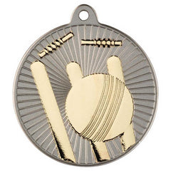 CRICKET TWO COLOUR MEDAL MATT SILVER/GOLD - 2in - Optimum Teamwear