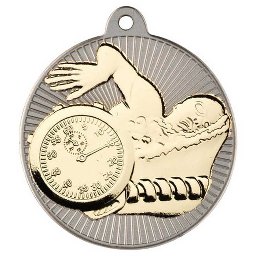 SWIMMING TWO COLOUR MEDAL MATT SILVER/GOLD - 2in - Optimum Teamwear