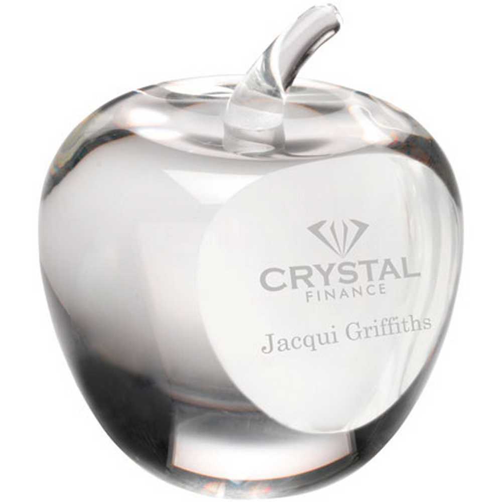 CLEAR GLASS 'APPLE' PAPERWEIGHT WITH PRESENTATION CASE - 3.5in - Optimum Teamwear