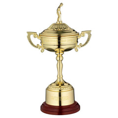 GOLD FINISH RYDER CUP ON ROUND BASE WITH PLINTH - 12in - Optimum Teamwear