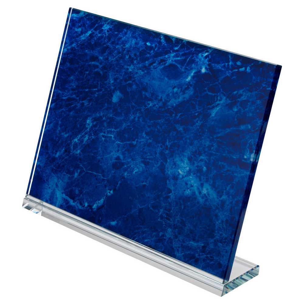 BLUE MARBLE BACKED CLEAR GLASS LANDSCAPE PLAQUE - 7.5 x 9.5in - Optimum Teamwear