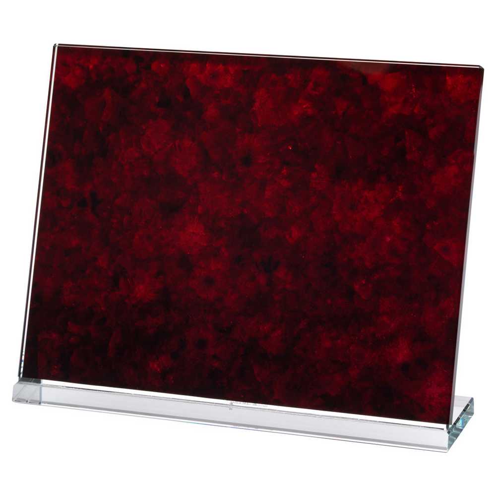 RED MARBLE BACKED CLEAR GLASS LANDSCAPE PLAQUE - 7.5 x 9.5in - Optimum Teamwear
