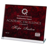 RED MARBLE BACKED CLEAR GLASS LANDSCAPE PLAQUE - 7.5 x 9.5in - Optimum Teamwear
