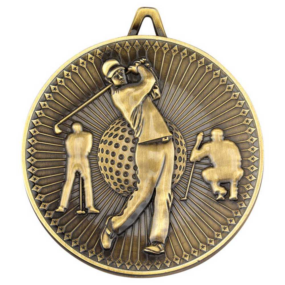 GOLF DELUXE MEDAL ANTIQUE GOLD - 2.35in - Optimum Teamwear