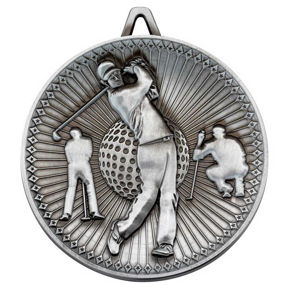 GOLF DELUXE MEDAL ANTIQUE SILVER - 2.35in - Optimum Teamwear