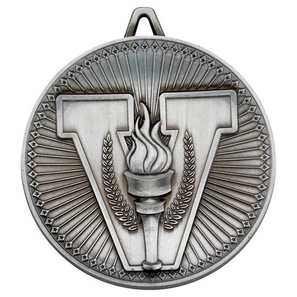 VICTORY TORCH DELUXE MEDAL ANTIQUE SILVER - 2.35in