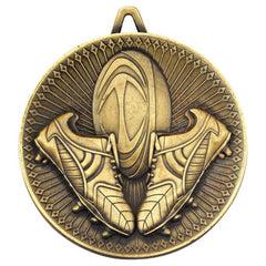 RUGBY DELUXE MEDAL ANTIQUE GOLD - 2.35in - Optimum Teamwear