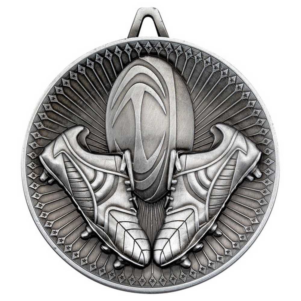 RUGBY DELUXE MEDAL ANTIQUE SILVER - 2.35in - Optimum Teamwear