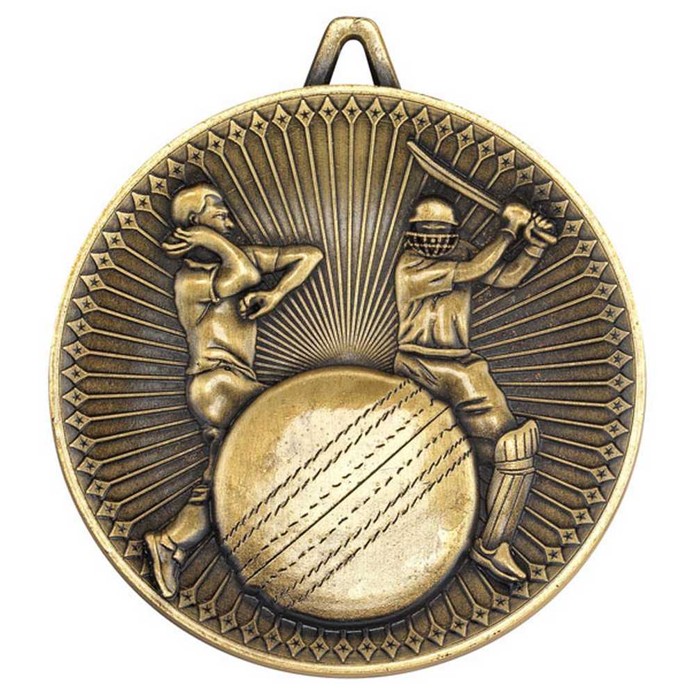 CRICKET DELUXE MEDAL ANTIQUE GOLD - 2.35in - Optimum Teamwear