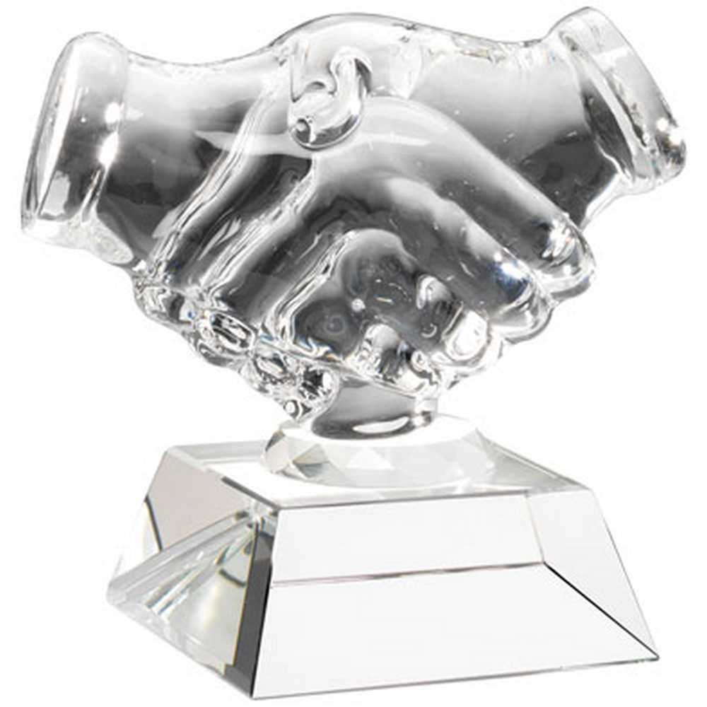 CLEAR GLASS 'HANDSHAKE' ON BASE - 4.25in