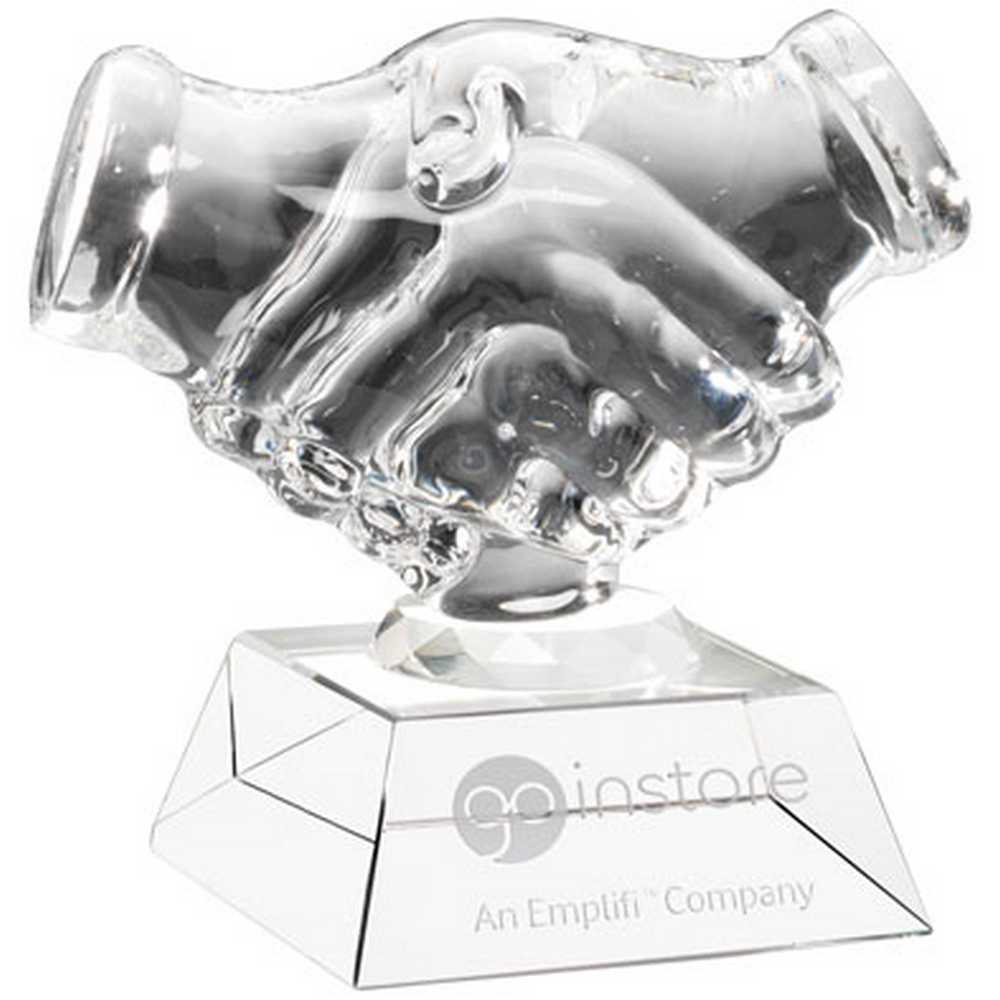 CLEAR GLASS 'HANDSHAKE' ON BASE - 4.25in