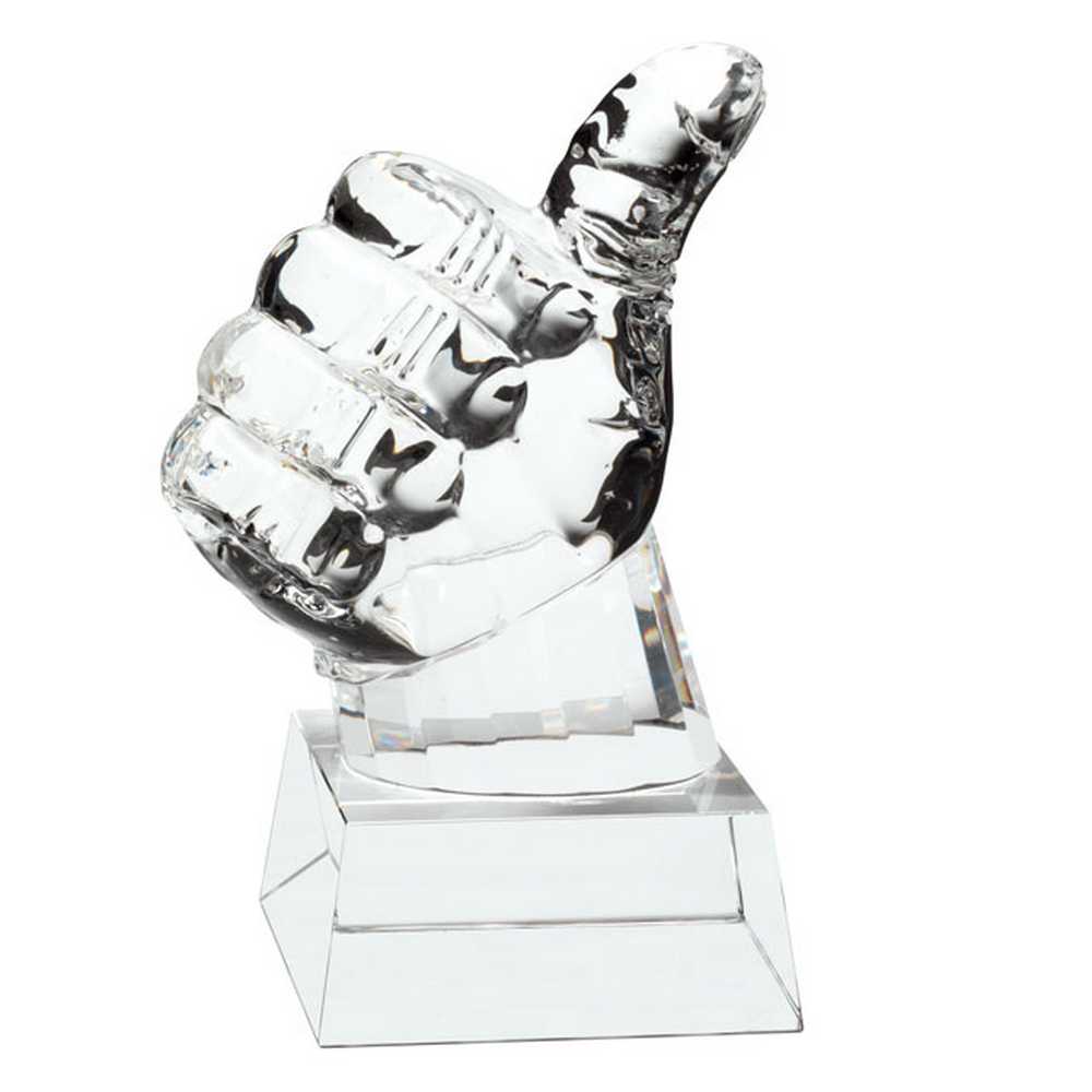 CLEAR GLASS 'THUMBS UP' ON BASE - 5.5in
