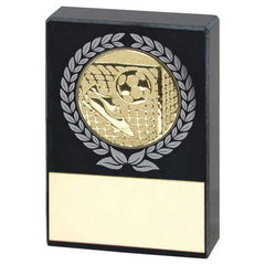 BLACK MARBLE WITH SILVER/GOLD WREATH, FOOTBALL INSERT AND PLATE - 2.5x1.75in