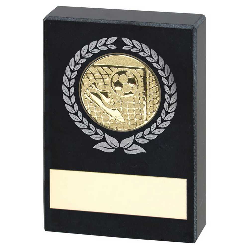 BLACK MARBLE WITH SILVER/GOLD WREATH, FOOTBALL INSERT AND PLATE - 3x2in