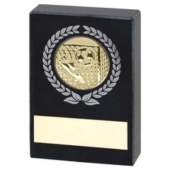 BLACK MARBLE WITH SILVER/GOLD WREATH, FOOTBALL INSERT AND PLATE - 3x2in