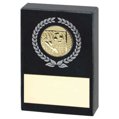 BLACK MARBLE WITH SILVER/GOLD WREATH, FOOTBALL INSERT AND PLATE - 3.5x2.25in