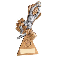 BRZ/PEW/GOLD MALE GOALKEEPER ON GLOVES WITH PLATE (1in CENTRE) - 9.25in