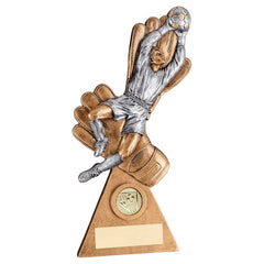 BRZ/PEW/GOLD MALE GOALKEEPER ON GLOVES WITH PLATE (1in CENTRE) - 9.25in