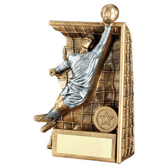 BRZ/PEW MALE KEEPER IN GOAL WITH PLATE (1in CENTRE) - 8in