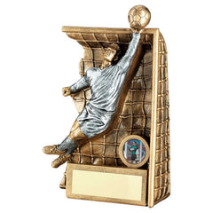 BRZ/PEW MALE KEEPER IN GOAL WITH PLATE (1in CENTRE) - 8in