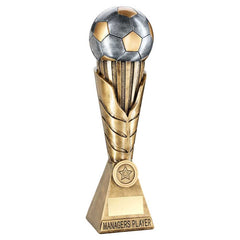 BRZ/PEW/GOLD FOOTBALL ON LEAF COLUMN WITH PLATE (1in CEN) MANAGERS PLAYER - 12"