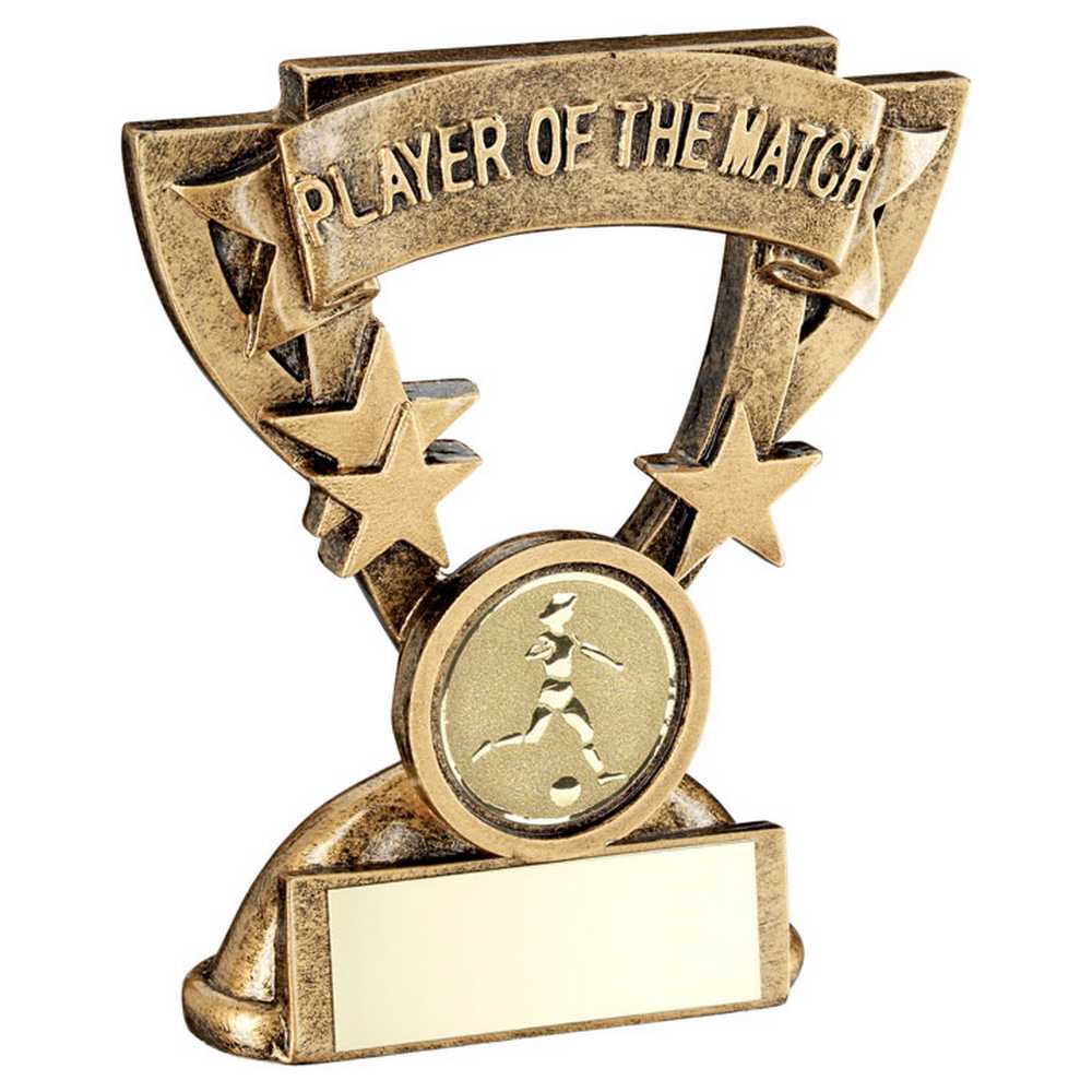 BRZ/GOLD PLAYER OF THE MATCH MINI CUP WITH FOOTBALL INSERT AND PLATE - 3.75in